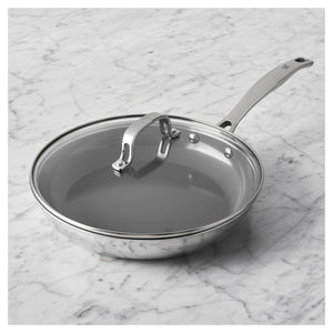 Henckels 10" Stainless Steel Ceramic Non-Stick Fry Pan with Lid, CLAD H3 Ceramic Non-Stick Series