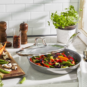 Henckels 10" Stainless Steel Ceramic Non-Stick Fry Pan with Lid, CLAD H3 Ceramic Non-Stick Series