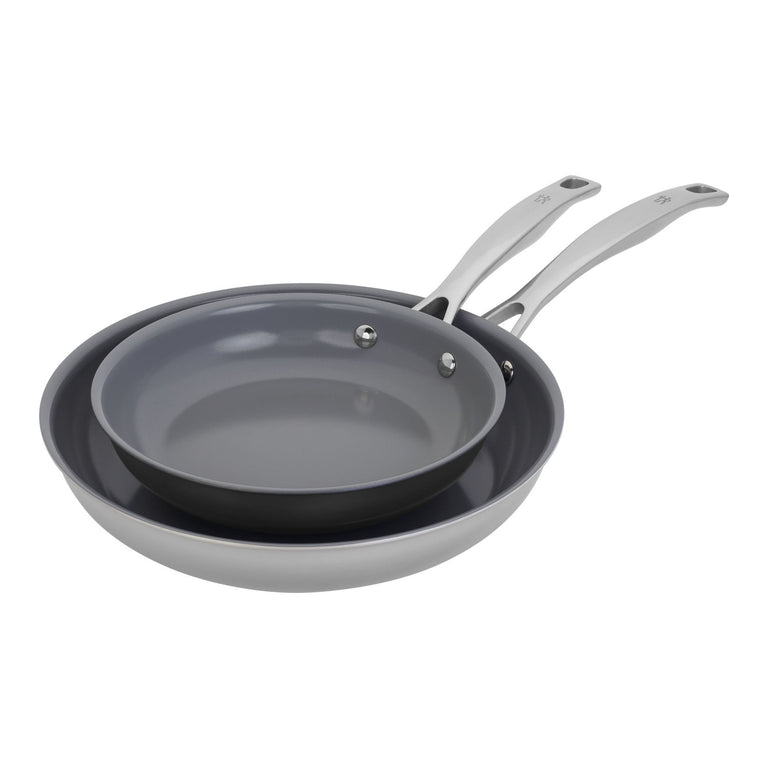 Henckels 2pc Stainless Steel Ceramic Non-Stick Fry Pan Duo Set, CLAD H3 Ceramic Non-Stick Series