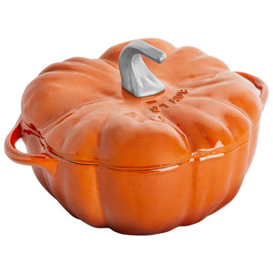 Staub 3.5 Qt. Cast Iron Pumpkin Dutch Oven in Burnt Orange with Stainless Steel Handle, Specialty Shaped Cocottes Series