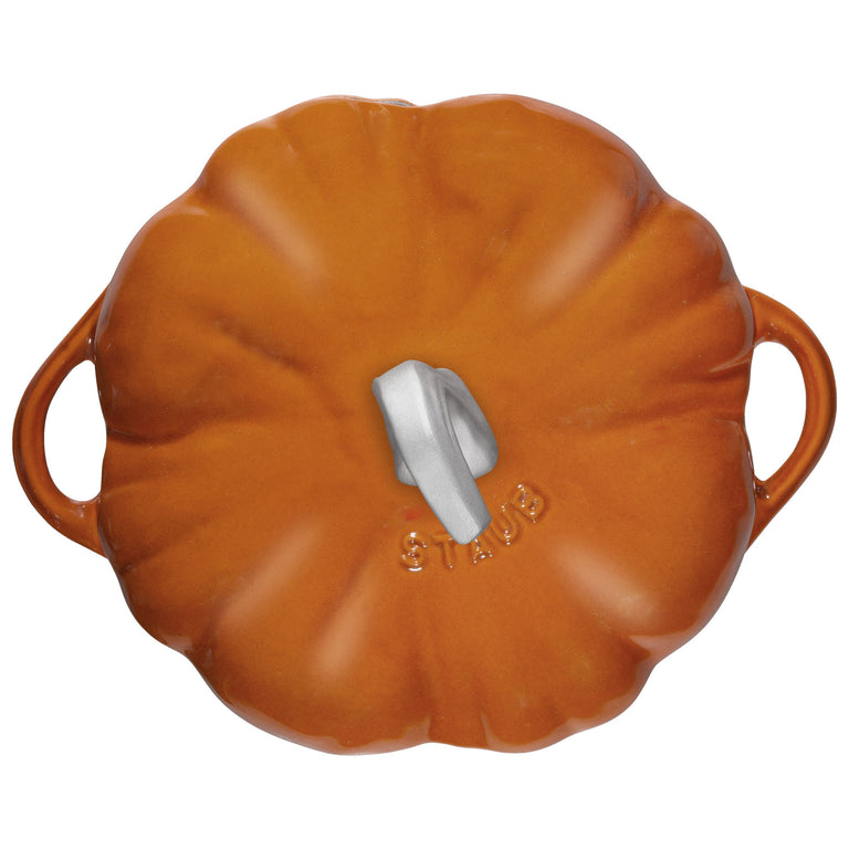 Staub 3.5 Qt. Cast Iron Pumpkin Dutch Oven in Burnt Orange with Stainless Steel Handle, Specialty Shaped Cocottes Series