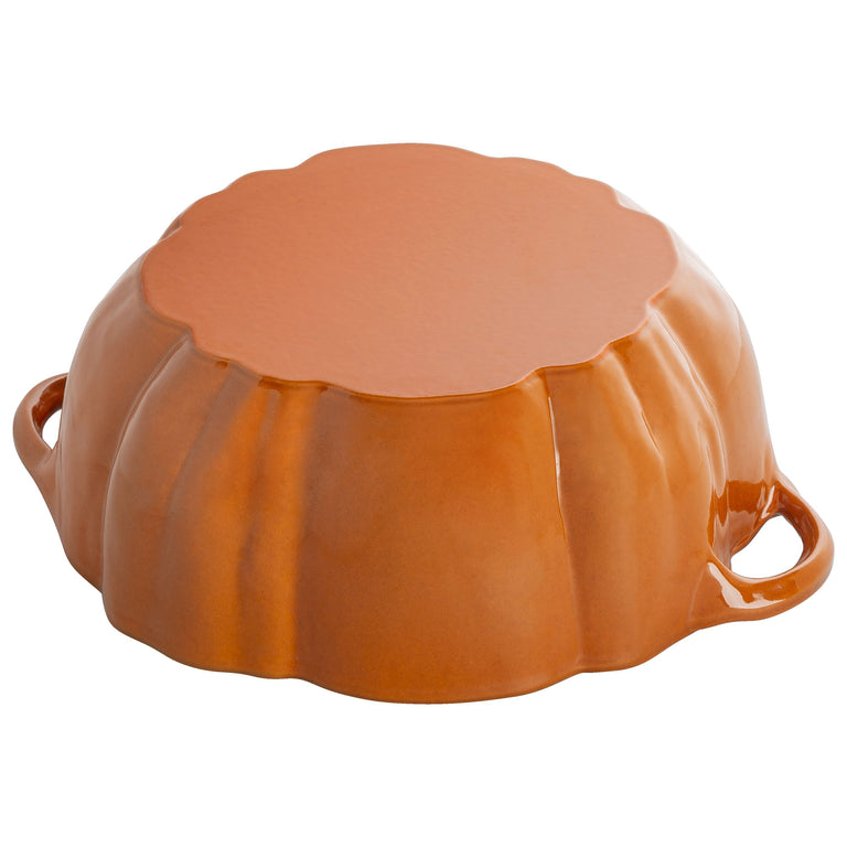 Staub 3.5 Qt. Cast Iron Pumpkin Dutch Oven in Burnt Orange with Stainless Steel Handle, Specialty Shaped Cocottes Series