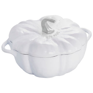 Staub 3.5 Qt. Cast Iron Pumpkin Dutch Oven in White with Stainless Steel Handle, Specialty Shaped Cocottes Series