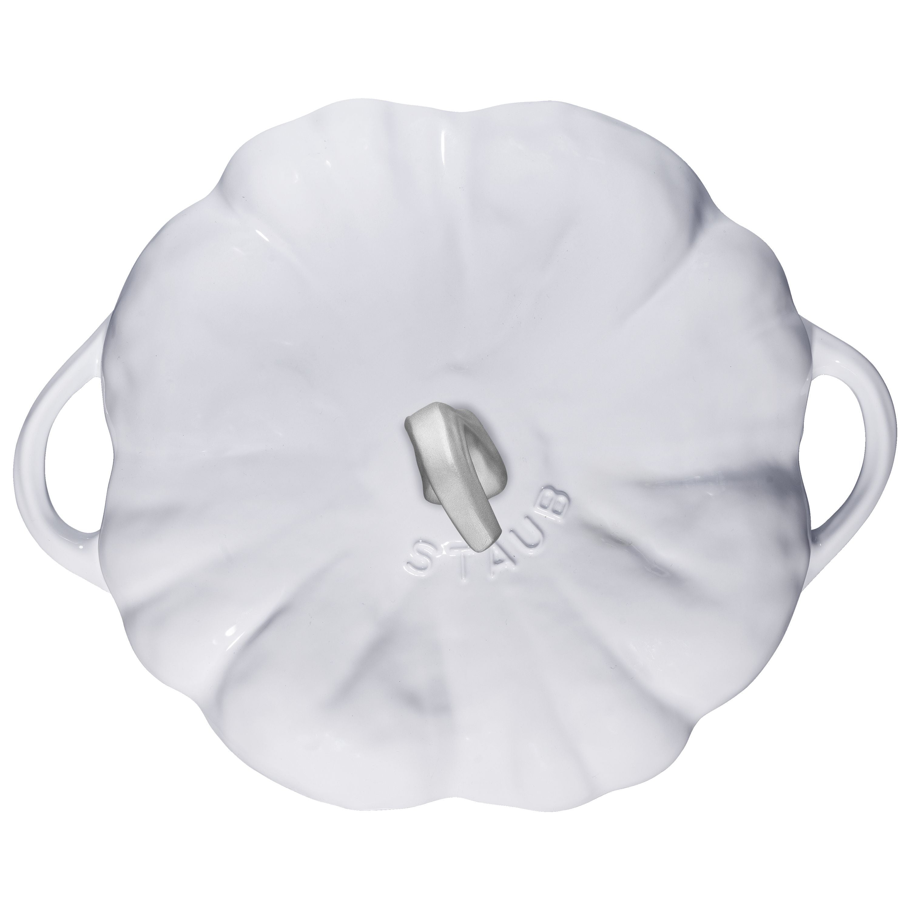 Staub 3.5 Qt. Cast Iron Pumpkin Dutch Oven in White with Stainless Ste