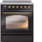 ILVE Nostalgie II 30" Induction Range with Element Stove and Electric Oven in Black with Brass Trim, UPI304NMPBKG