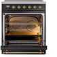 ILVE Nostalgie II 30" Induction Range with Element Stove and Electric Oven in Black with Brass Trim, UPI304NMPBKG