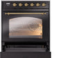 ILVE Nostalgie II 30" Induction Range with Element Stove and Electric Oven in Black with Brass Trim, UPI304NMPBKG