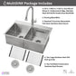 FORNO Acqua 33" Drop-In/Undermount 50/50 Double Bowl Sink, Waterfall Faucet in Stainless Steel, G-ZN30