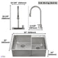 FORNO Acqua 33" Drop-In/Undermount 40/60 Double Bowl Sink, Retractable and Waterfall Faucet in Stainless Steel, H-XN30