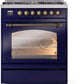 ILVE Nostalgie II 30" Dual Fuel Natural Gas Range in Blue with Bronze Trim, UP30NMPMBB