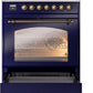ILVE Nostalgie II 30" Dual Fuel Natural Gas Range in Blue with Bronze Trim, UP30NMPMBB