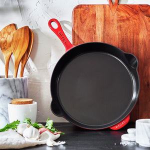 Staub 11'' Cast Iron Traditional Deep Skillet in Cherry Red, Fry Pans/Skillets Series