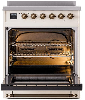 ILVE Nostalgie II 30" Induction Range with Element Stove and Electric Oven in Antique White with Bronze Trim, UPI304NMPAWB