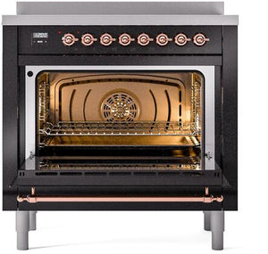 ILVE Nostalgie II 36" Induction Range with Element Stove and Electric Oven in Glossy Black with Copper Trim, UPI366NMPBKP