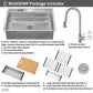 FORNO Acqua 33" Drop-In/Undermount 3 Level Workstation Sink, Waterfall Faucet, Glass Rinser in Stainless Steel, D-WP30
