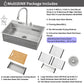 FORNO Acqua 33" Drop-In/Undermount 3 Level Workstation Sink, Waterfall Faucet, Glass Rinser in Stainless Steel, E-ZP30