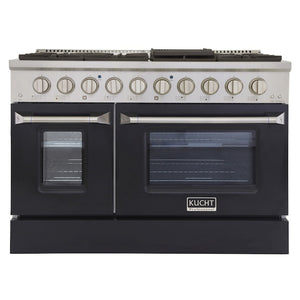 Kucht Professional 48 in. 6.7 cu ft. Natural Gas Range with Black Door and Silver Knobs, KNG481-K