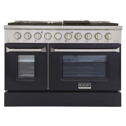 Kucht Professional 48 in. 6.7 cu ft. Natural Gas Range with Black Door and Silver Knobs, KNG481-K