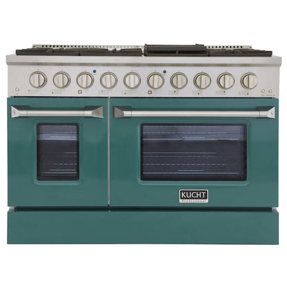 Kucht Professional 48 in. 6.7 cu ft. Propane Gas Range with Green Door and Silver Knobs, KNG481/LP-G