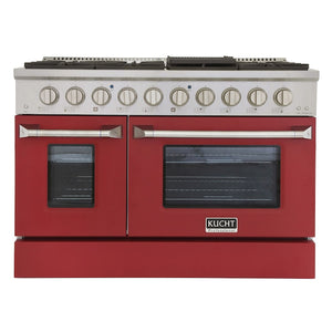 Kucht Professional 48 in. 6.7 cu ft. Natural Gas Range with Red Door and Silver Knobs, KNG481-R