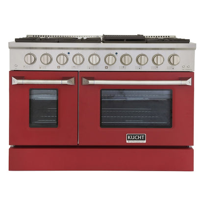 Kucht Professional 48 in. 6.7 cu ft. Propane Gas Range with Red Door and Silver Knobs, KNG481/LP-R