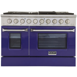 Kucht Professional 48 in. 6.7 cu ft. Natural Gas Range with Blue Door and Silver Knobs, KNG481-B