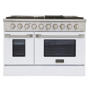 Kucht Professional 48 in. 6.7 cu ft. Natural Gas Range with White Door and Silver Knobs, KNG481-W