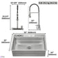 FORNO Acqua 33" Drop-In/Undermount 3 Level Workstation Sink, Waterfall Faucet, Glass Rinser in Stainless Steel, E-XP31