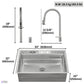 FORNO Acqua 33" Drop-In/Undermount 3 Level Workstation Sink, Waterfall Faucet, Glass Rinser in Stainless Steel, E-ZP30