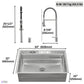 FORNO Acqua 33" Drop-In/Undermount 3 Level Workstation Sink, Waterfall Faucet, Glass Rinser in Stainless Steel, E-ZP31