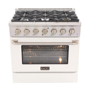 Kucht Professional 36 in. 5.2 cu ft. Natural Gas Range with White Door and Silver Knobs, KNG361-W
