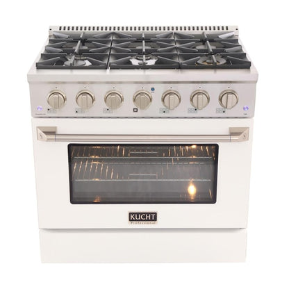 Kucht Professional 36 in. 5.2 cu ft. Natural Gas Range with White Door and Silver Knobs, KNG361-W