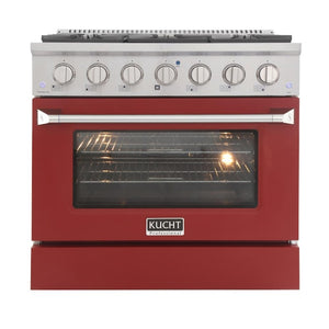Kucht Professional 36 in. 5.2 cu ft. Propane Gas Range with Red Door and Silver Knobs, KNG361/LP-R