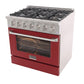 Kucht Professional 36 in. 5.2 cu ft. Propane Gas Range with Red Door and Silver Knobs, KNG361/LP-R