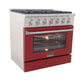 Kucht Professional 36 in. 5.2 cu ft. Propane Gas Range with Red Door and Silver Knobs, KNG361/LP-R