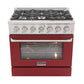 Kucht Professional 36 in. 5.2 cu ft. Natural Gas Range with Red Door and Silver Knobs, KNG361-R