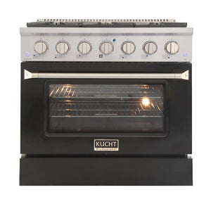 Kucht Professional 36 in. 5.2 cu ft. Propane Gas Range with Black Door and Silver Knobs, KNG361/LP-K