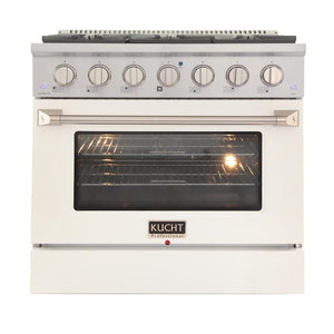 Kucht Professional 36 in. 5.2 cu ft. Propane Gas Range with White Door and Silver Knobs, KNG361/LP-W