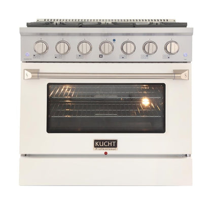 Kucht Professional 36 in. 5.2 cu ft. Propane Gas Range with White Door and Silver Knobs, KNG361/LP-W