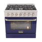 Kucht Professional 36 in. 5.2 cu ft. Natural Gas Range with Blue Door and Silver Knobs, KNG361-B
