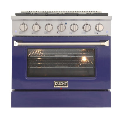 Kucht Professional 36 in. 5.2 cu ft. Natural Gas Range with Blue Door and Silver Knobs, KNG361-B