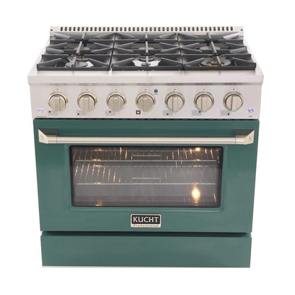 Kucht Professional 36 in. 5.2 cu ft. Propane Gas Range with Green Door and Silver Knobs, KNG361/LP-G