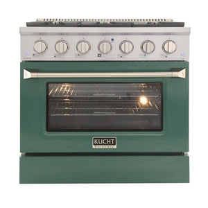 Kucht Professional 36 in. 5.2 cu ft. Natural Gas Range with Green Door and Silver Knobs, KNG361-G