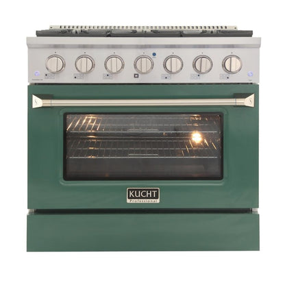 Kucht Professional 36 in. 5.2 cu ft. Natural Gas Range with Green Door and Silver Knobs, KNG361-G