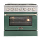 Kucht Professional 36 in. 5.2 cu ft. Propane Gas Range with Green Door and Silver Knobs, KNG361/LP-G