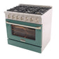 Kucht Professional 36 in. 5.2 cu ft. Natural Gas Range with Green Door and Silver Knobs, KNG361-G