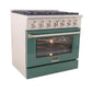 Kucht Professional 36 in. 5.2 cu ft. Propane Gas Range with Green Door and Silver Knobs, KNG361/LP-G