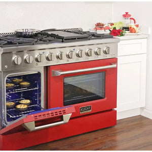 Kucht Professional 48 in. 6.7 cu ft. Propane Gas Range with Red Door and Silver Knobs, KNG481/LP-R