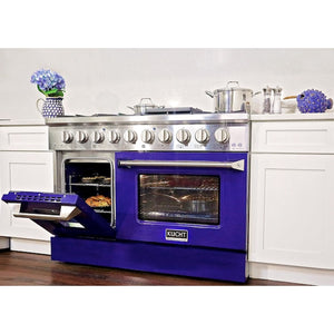 Kucht Professional 48 in. 6.7 cu ft. Natural Gas Range with Blue Door and Silver Knobs, KNG481-B