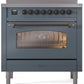ILVE Nostalgie II 36" Induction Range with Element Stove and Electric Oven in Blue Grey with Bronze Trim, UPI366NMPBGB